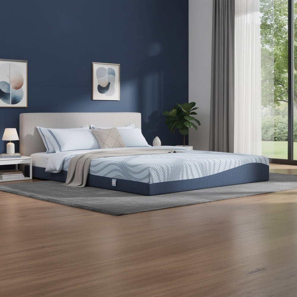 Ryna King Mattress with Memory Foam | Firm Support | Light Blue Fabric 8"