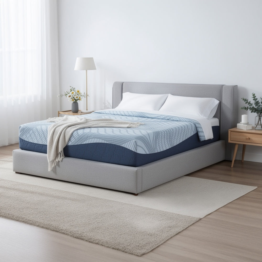 Ryna King Mattress with Memory Foam | Firm Support | Light Blue Fabric 8"