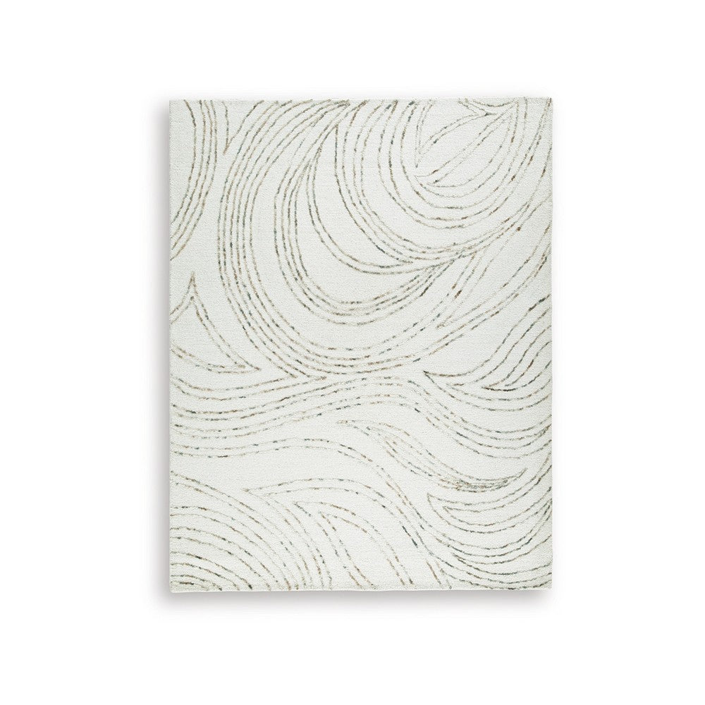 Delma Abstract Large Rug | Green-Brown Flow Pattern | Ivory Wool  8x10