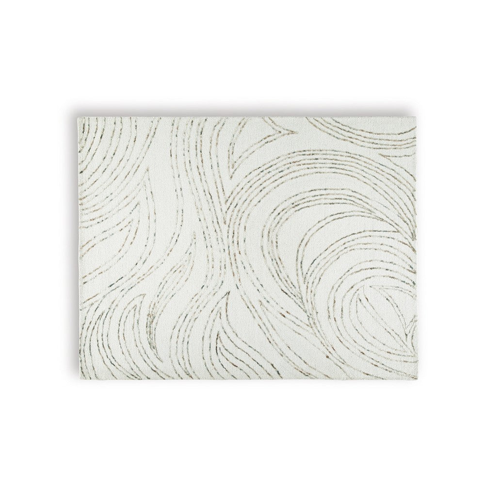 Delma Abstract Large Rug | Green-Brown Flow Pattern | Ivory Wool  8x10