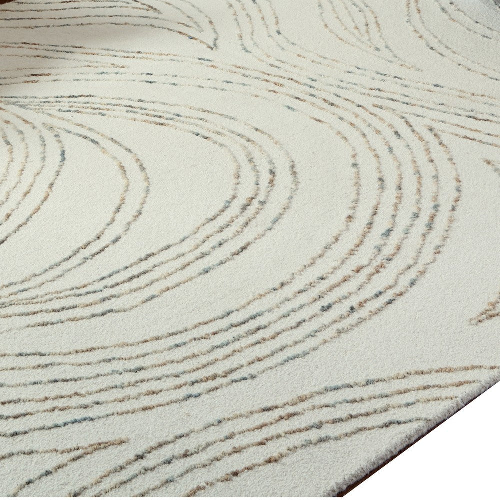 Delma Abstract Large Rug | Green-Brown Flow Pattern | Ivory Wool  8x10