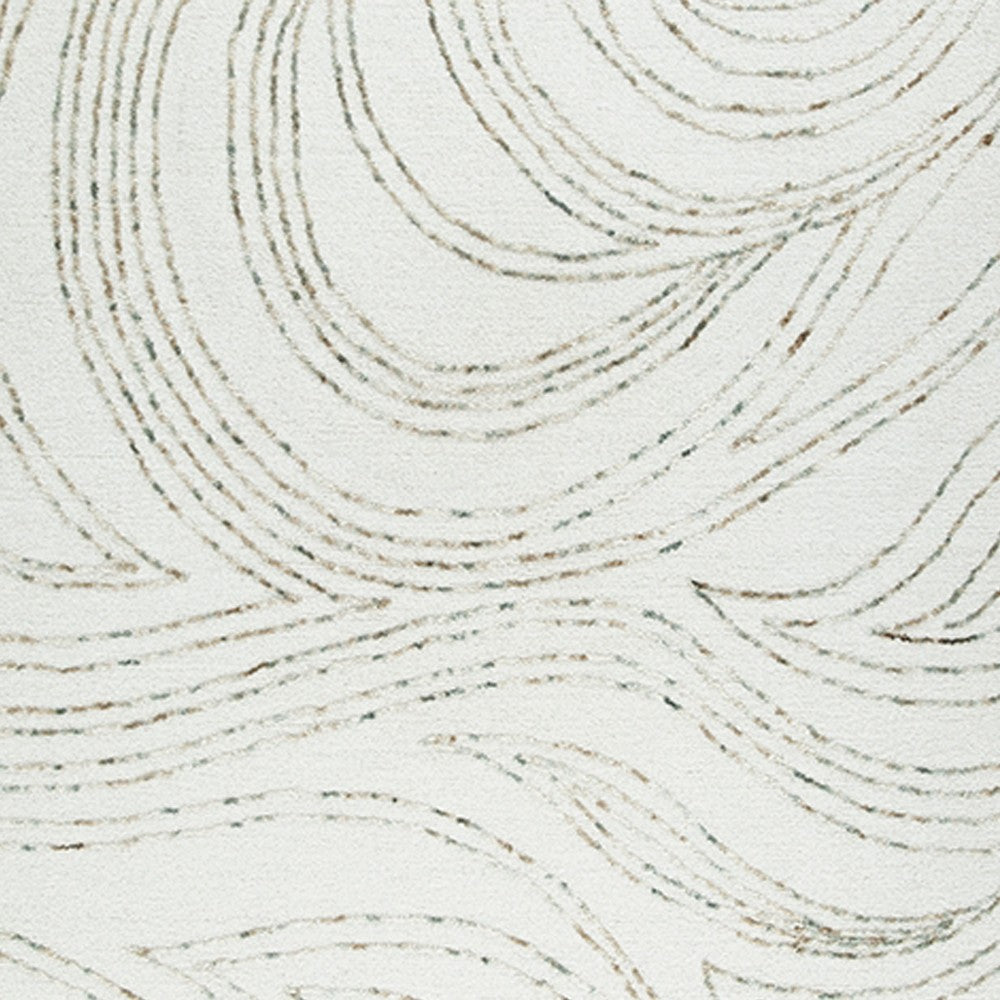 Delma Abstract Large Rug | Green-Brown Flow Pattern | Ivory Wool  8x10
