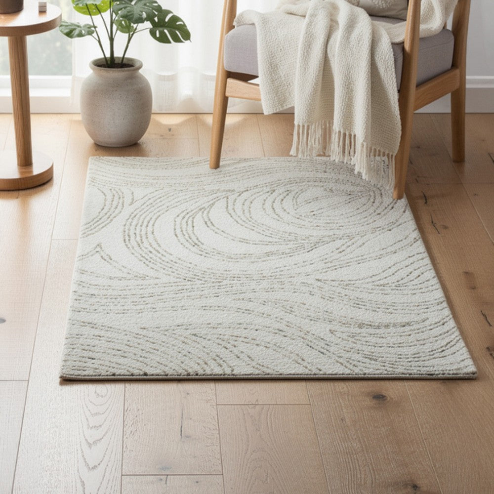 Delma Abstract Large Rug | Green-Brown Flow Pattern | Ivory Wool  8x10