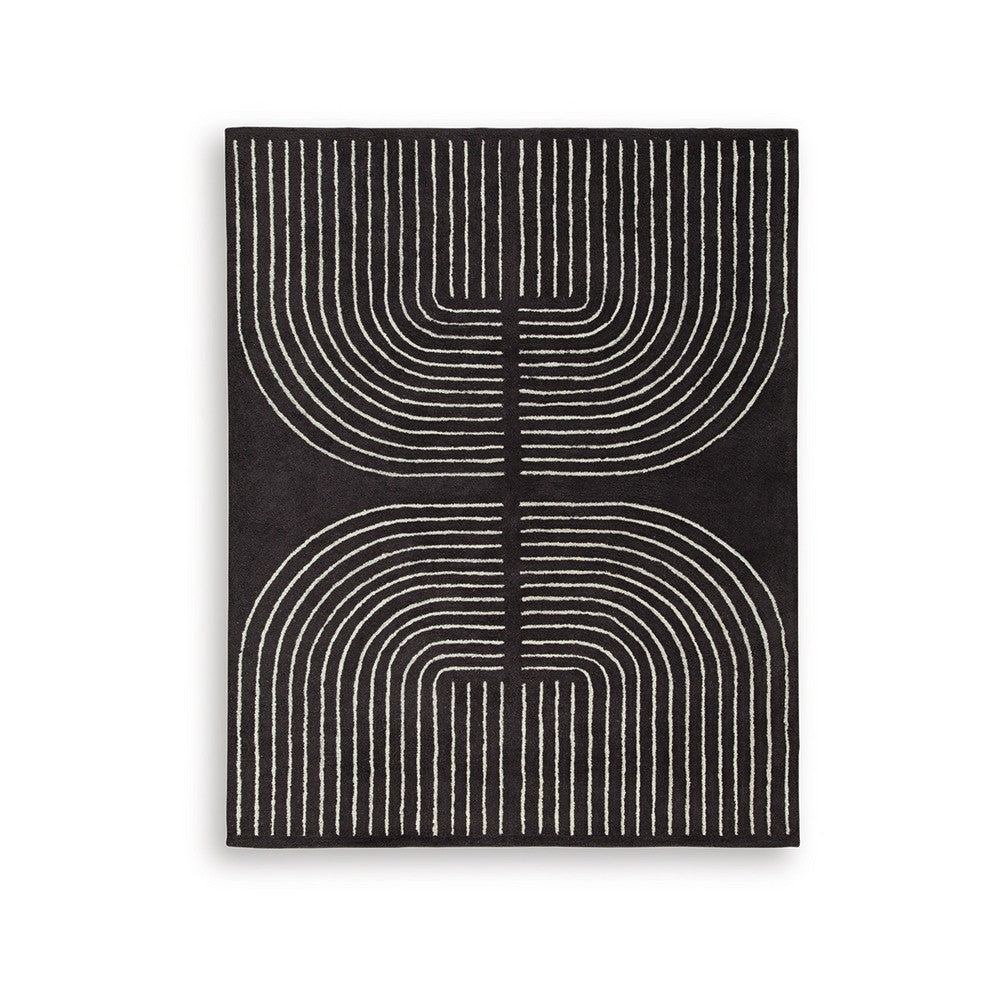 Edon Large Area Rug with Ivory Geometric Statement Design | Black Wool 8x10
