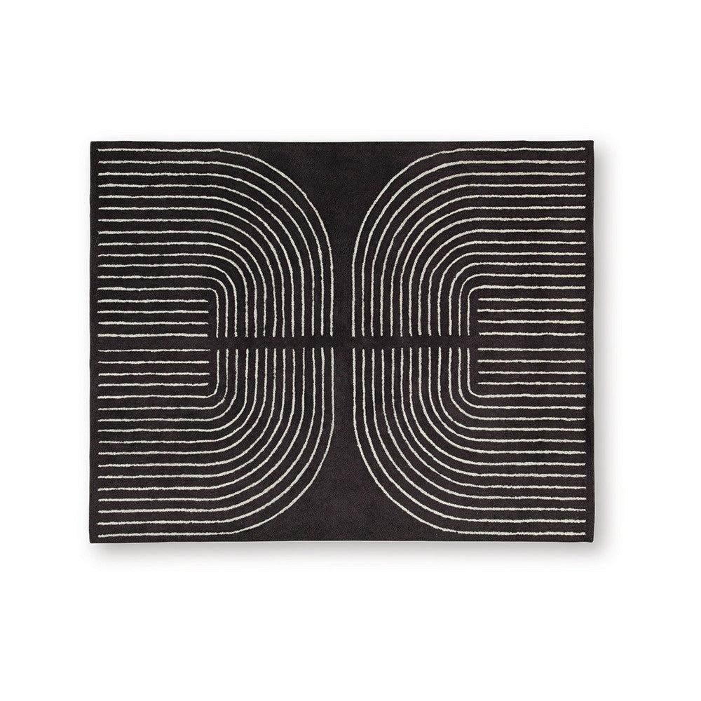 Edon Large Area Rug with Ivory Geometric Statement Design | Black Wool 8x10