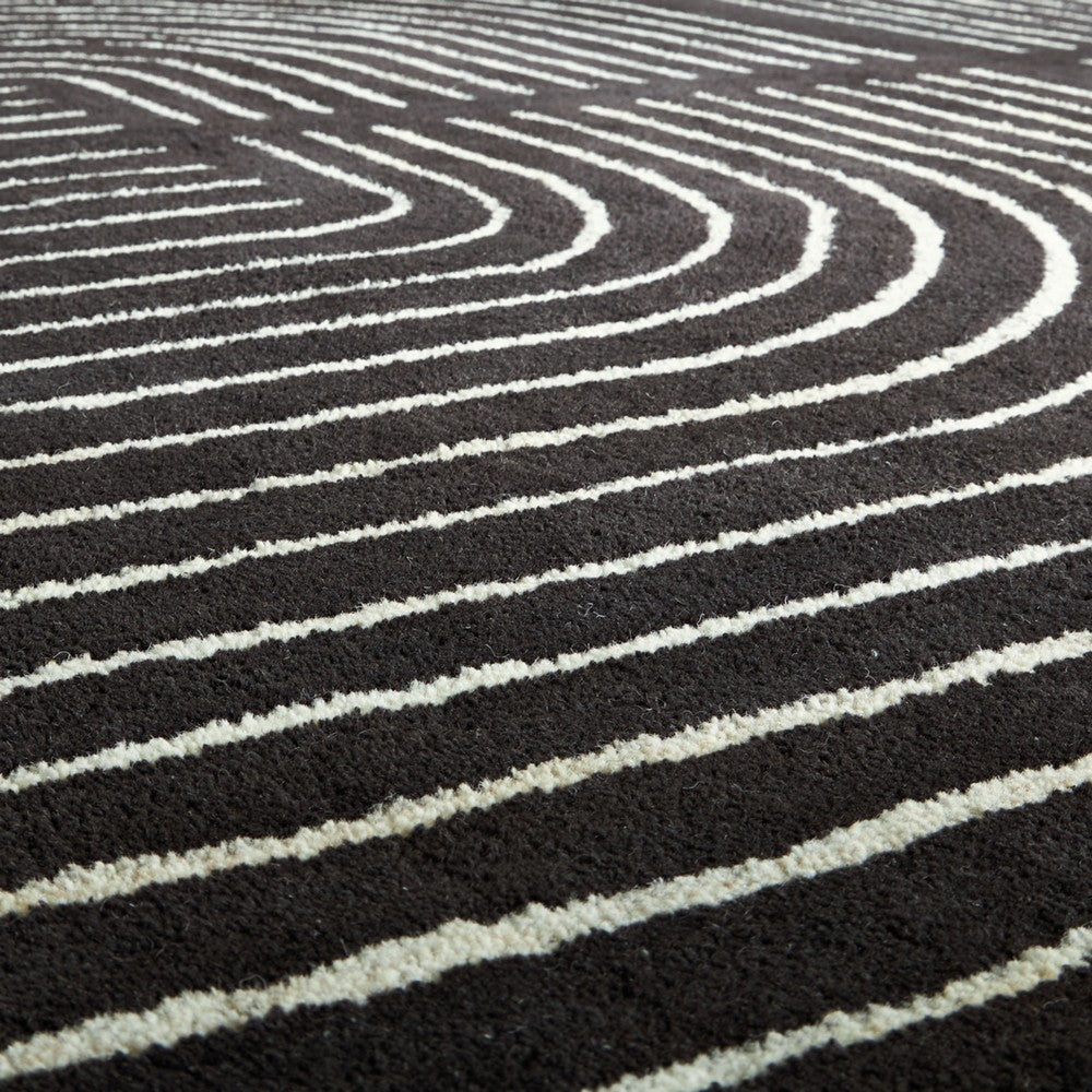 Edon Large Area Rug with Ivory Geometric Statement Design | Black Wool 8x10