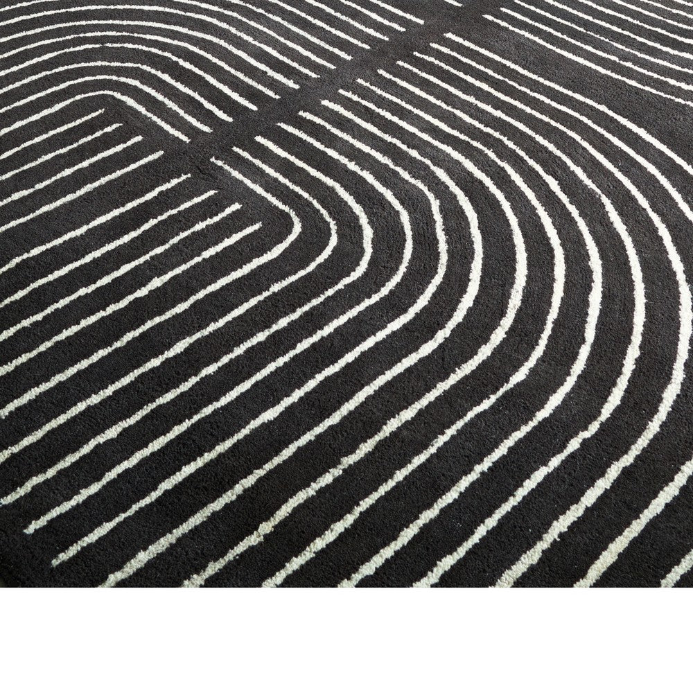 Edon Large Area Rug with Ivory Geometric Statement Design | Black Wool 8x10