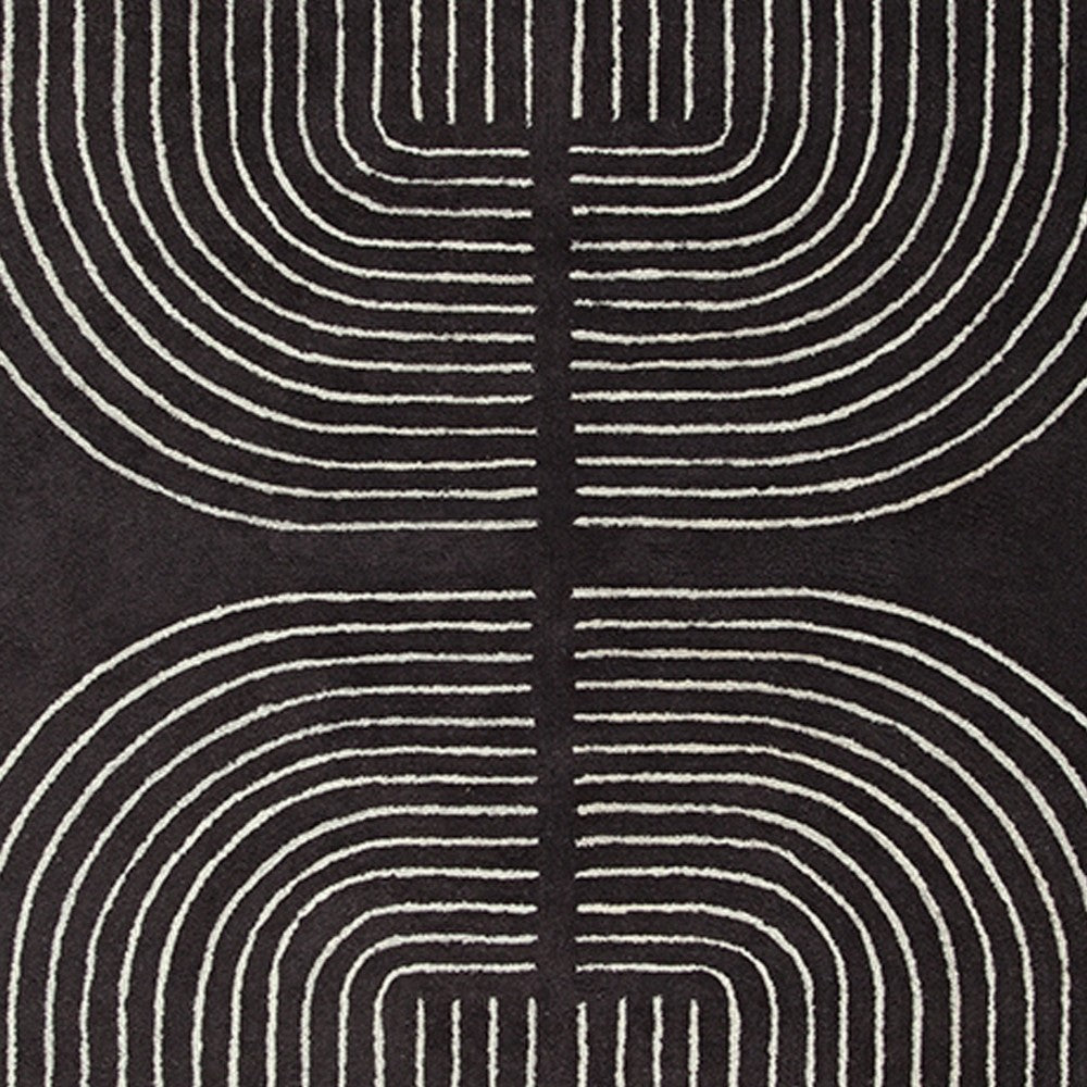 Edon Large Area Rug with Ivory Geometric Statement Design | Black Wool 8x10