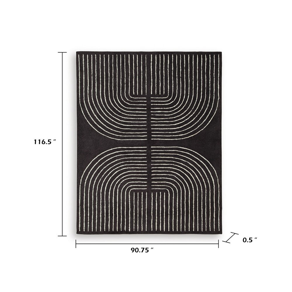 Edon Large Area Rug with Ivory Geometric Statement Design | Black Wool 8x10