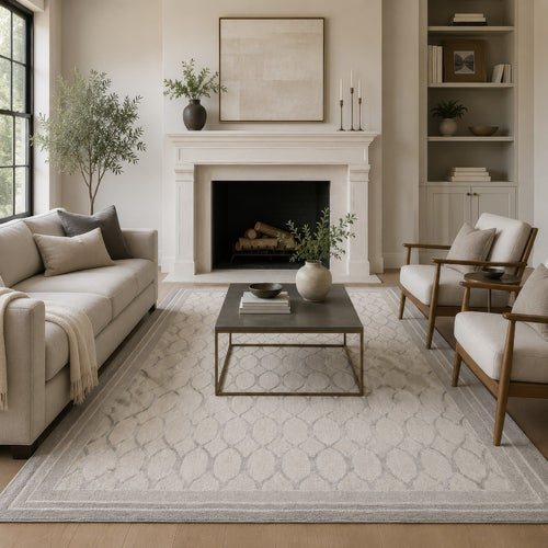 Winie Large Area Rug | Trellis Patterns | Hand-Tufted | Gray Wool 8x10