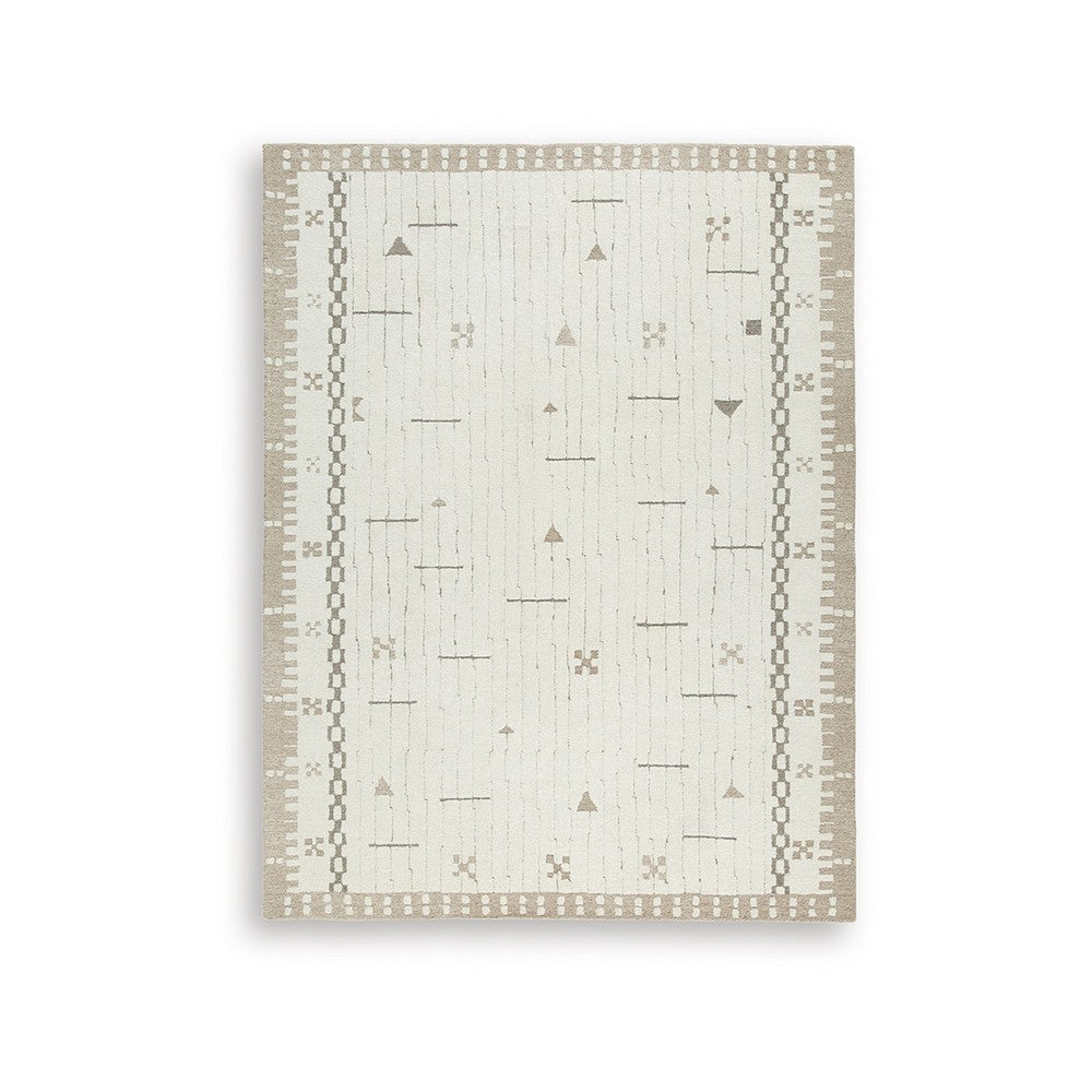 Dotty Hand-Tufted Large Area Rug | Bordered and Geometric Design | Cream Wool 8x10