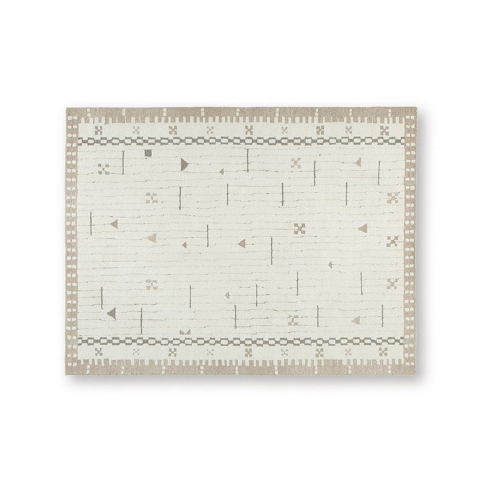 Dotty Hand-Tufted Large Area Rug | Bordered and Geometric Design | Cream Wool 8x10