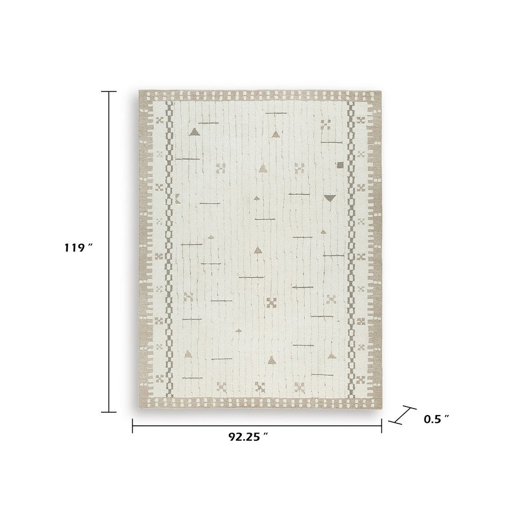 Dotty Hand-Tufted Large Area Rug | Bordered and Geometric Design | Cream Wool 8x10