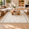 Dotty Hand-Tufted Large Area Rug | Bordered and Geometric Design | Cream Wool 8x10