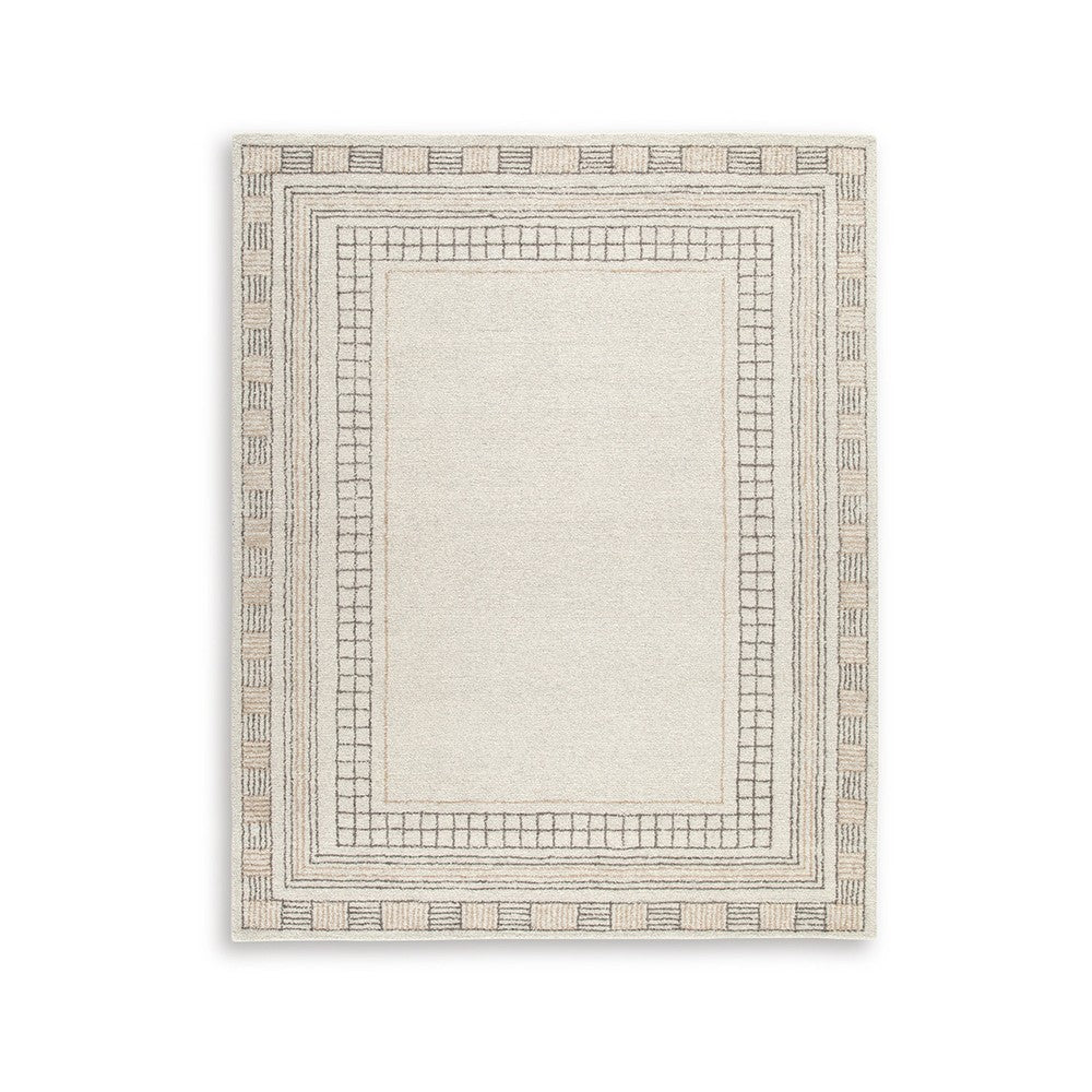 Adam Large Rug with Border Design | Jute and Wool | Brown-Taupe 8x10