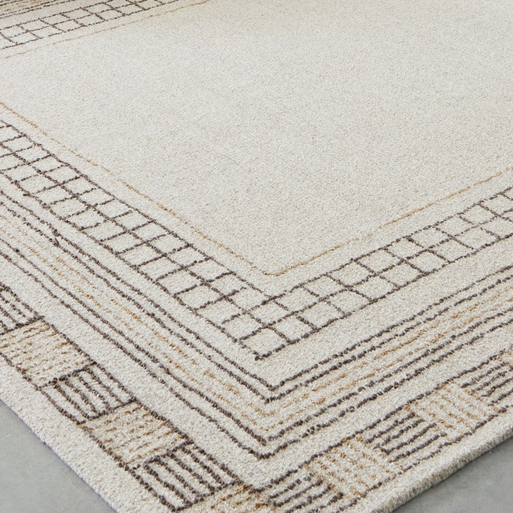 Adam Large Rug with Border Design | Jute and Wool | Brown-Taupe 8x10