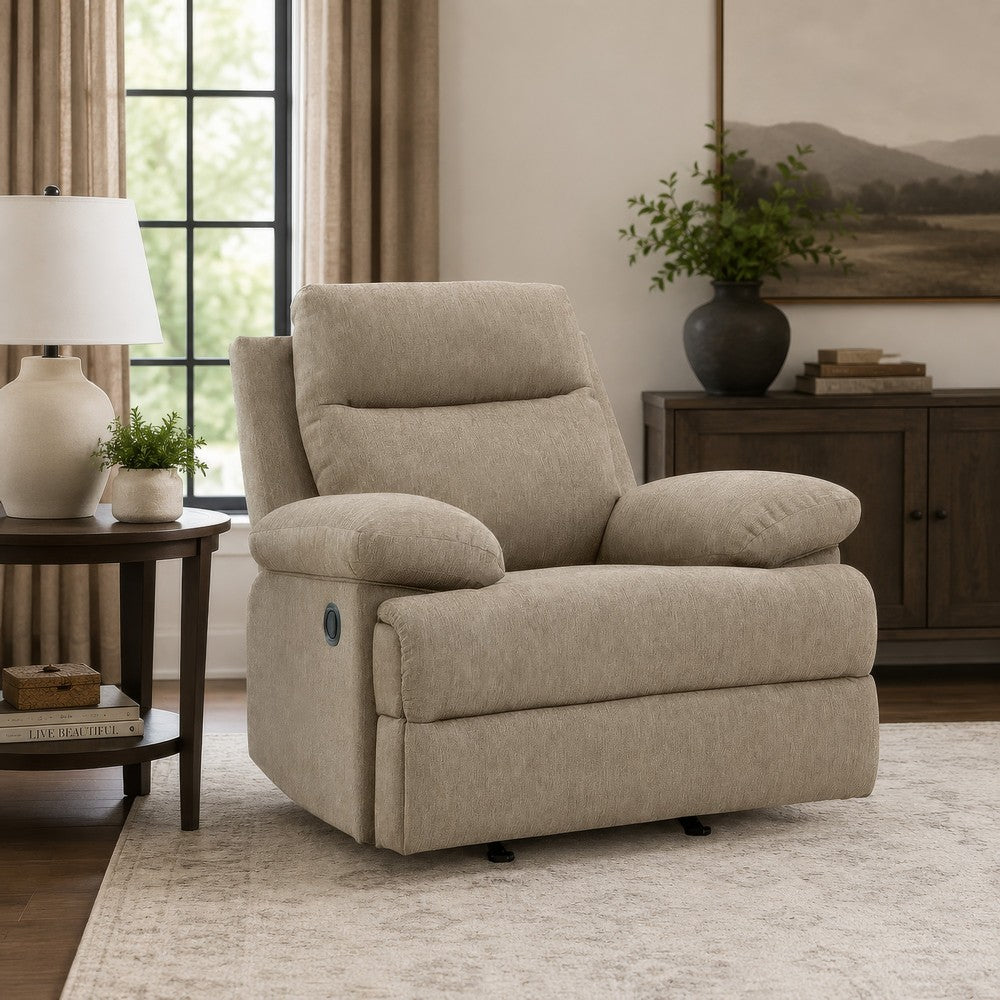 Silvy Manual Rocker Recliner Chair with Pillow Top Arms | Mocha Chenille