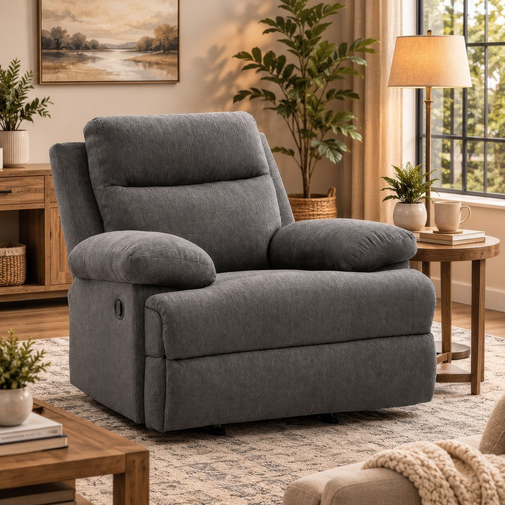 Silvy Manual Rocker Recliner Chair| Pillow Top Arms | Charcoal Chenille
