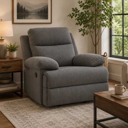 Silvy Manual Rocker Recliner Chair| Pillow Top Arms | Charcoal Chenille