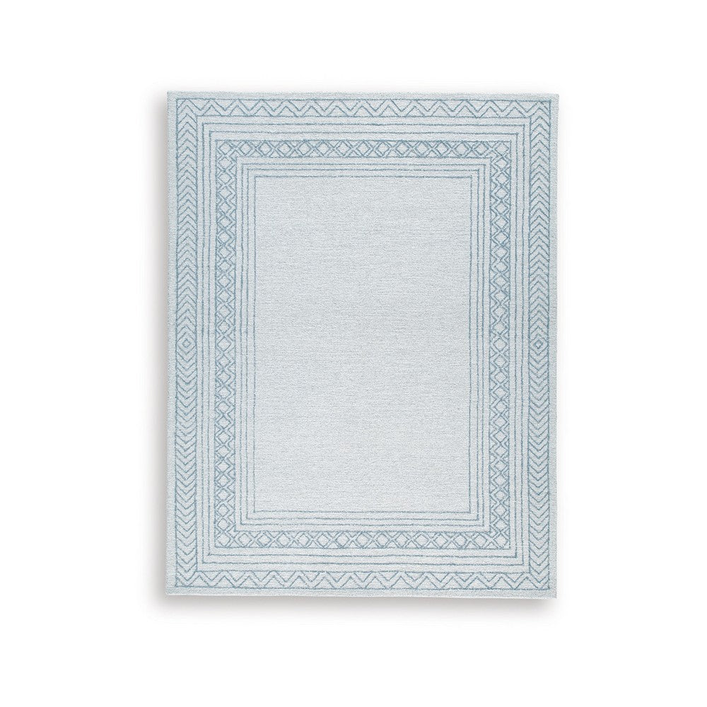 Hazel Hand-Tufted Large Area Rug | Chevron-Diamond Motifs | Blue-Ivory Wool 8x10