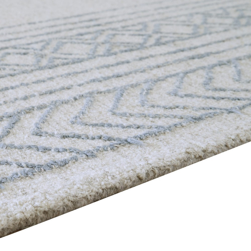 Hazel Hand-Tufted Large Area Rug | Chevron-Diamond Motifs | Blue-Ivory Wool 8x10