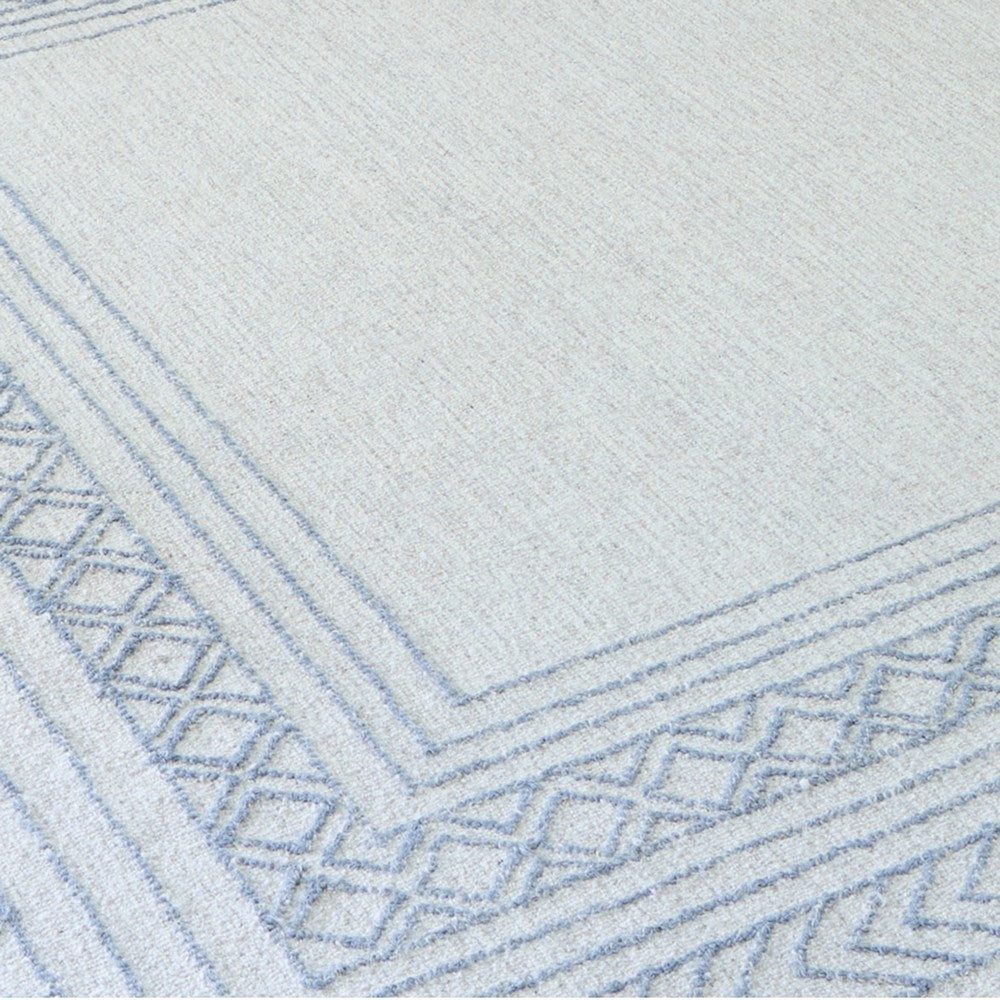 Hazel Hand-Tufted Large Area Rug | Chevron-Diamond Motifs | Blue-Ivory Wool 8x10