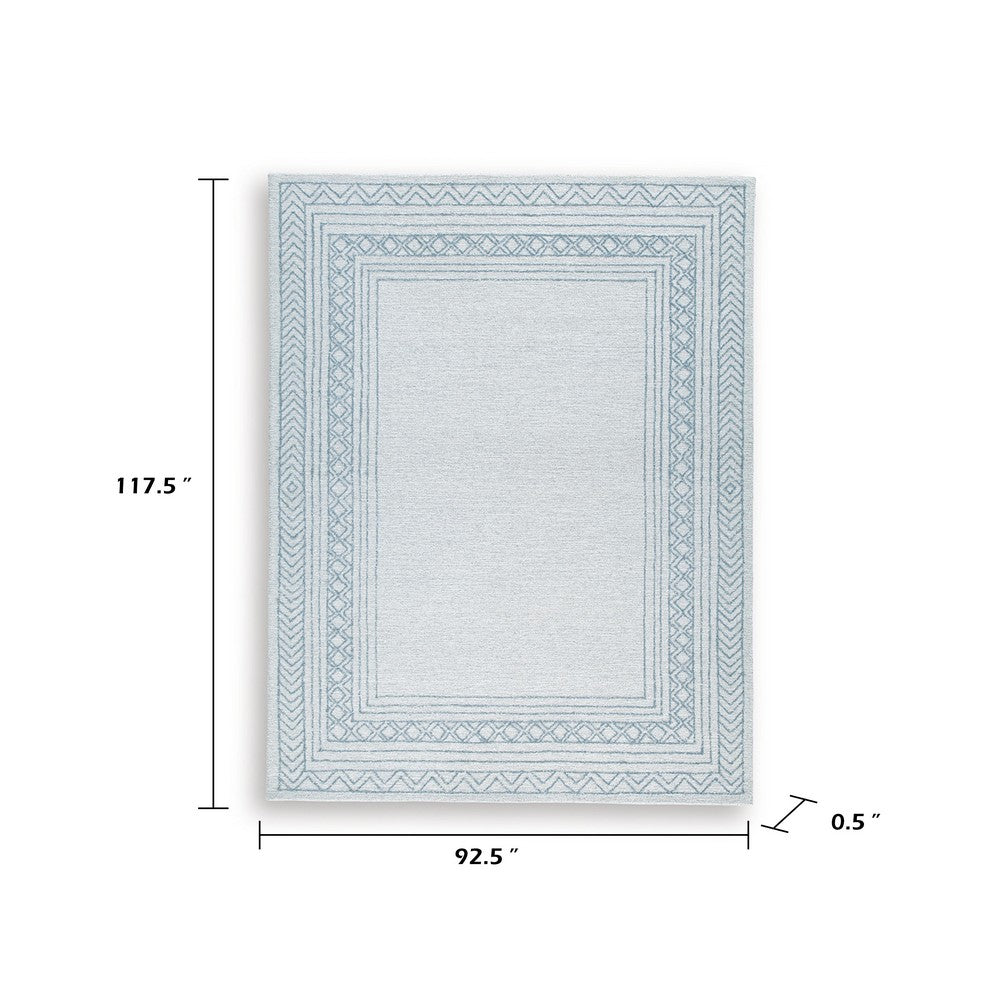 Hazel Hand-Tufted Large Area Rug | Chevron-Diamond Motifs | Blue-Ivory Wool 8x10