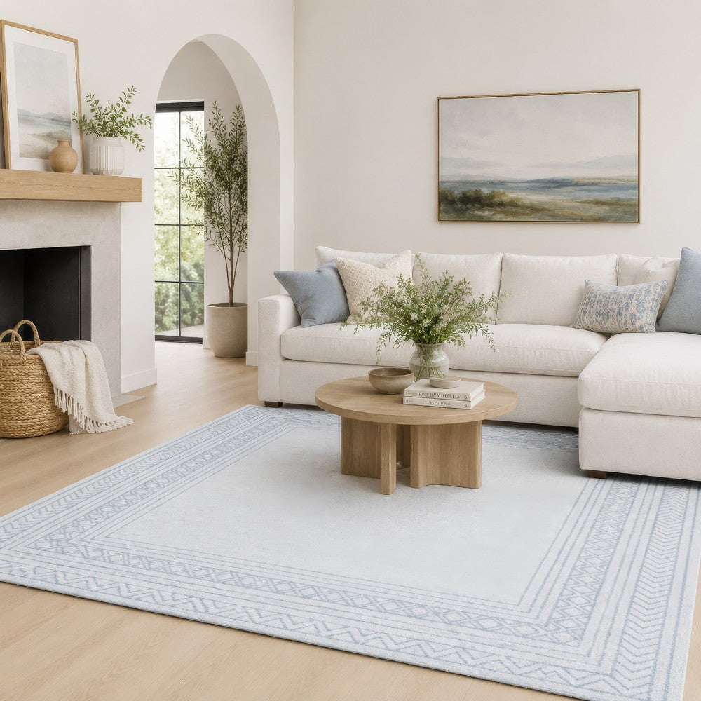 Hazel Hand-Tufted Large Area Rug | Chevron-Diamond Motifs | Blue-Ivory Wool 8x10
