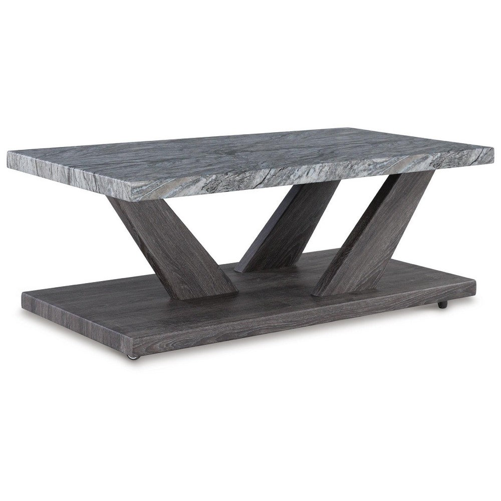 Brenda 3Pc Coffee Table Set with Casters | Faux Marble Top | Gray Wood
