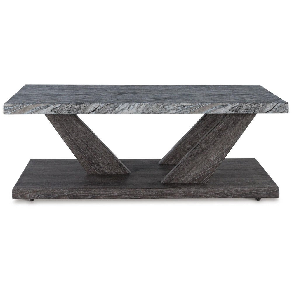 Brenda 3Pc Coffee Table Set with Casters | Faux Marble Top | Gray Wood