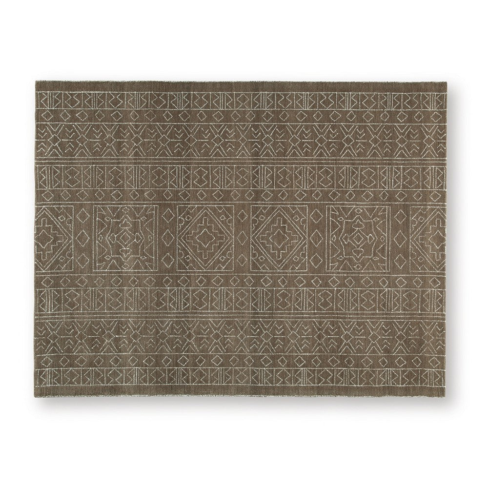 Amina Large Area Rug with Aztec-Inspired Pattern | Brown-Ivory Wool 8x10