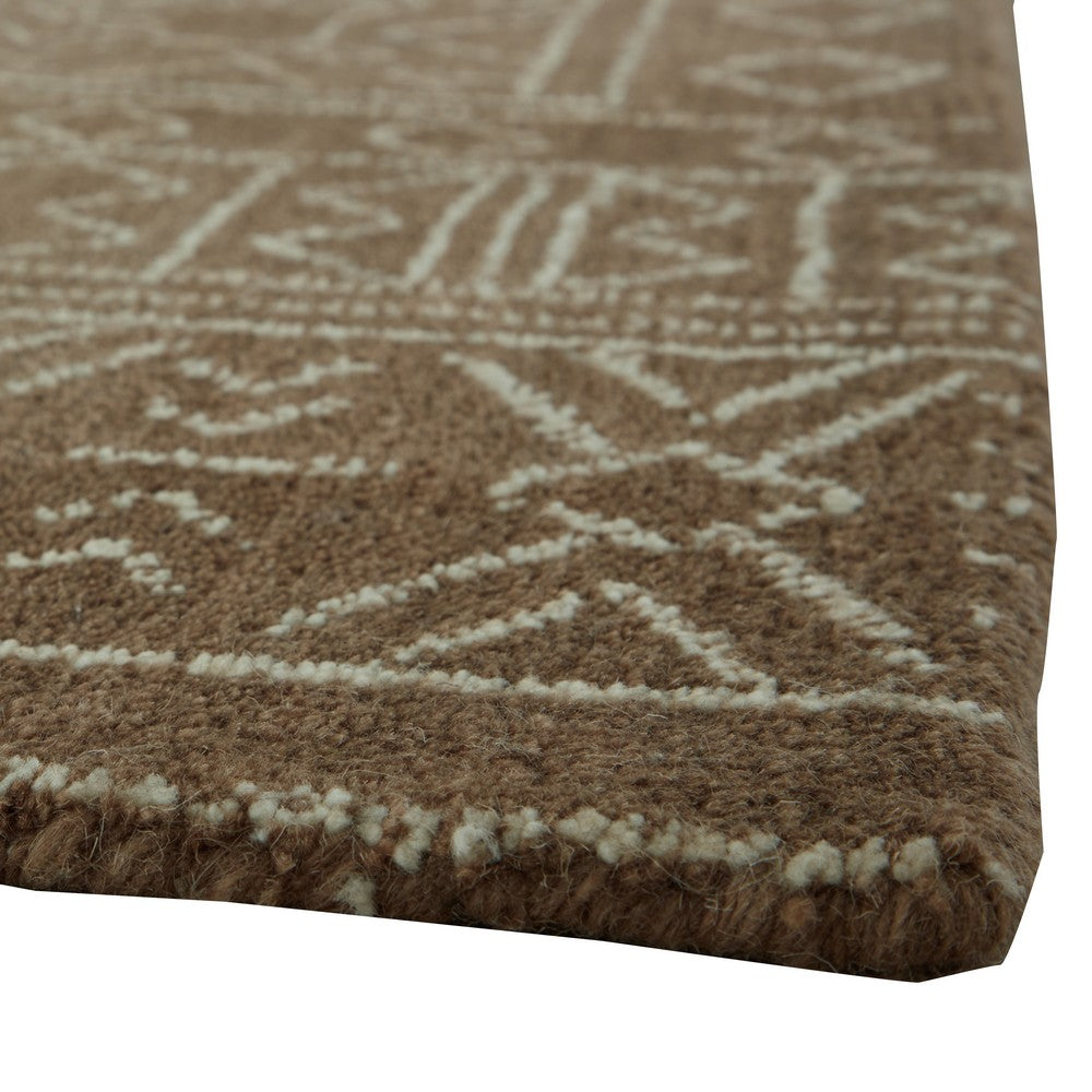 Amina Large Area Rug with Aztec-Inspired Pattern | Brown-Ivory Wool 8x10