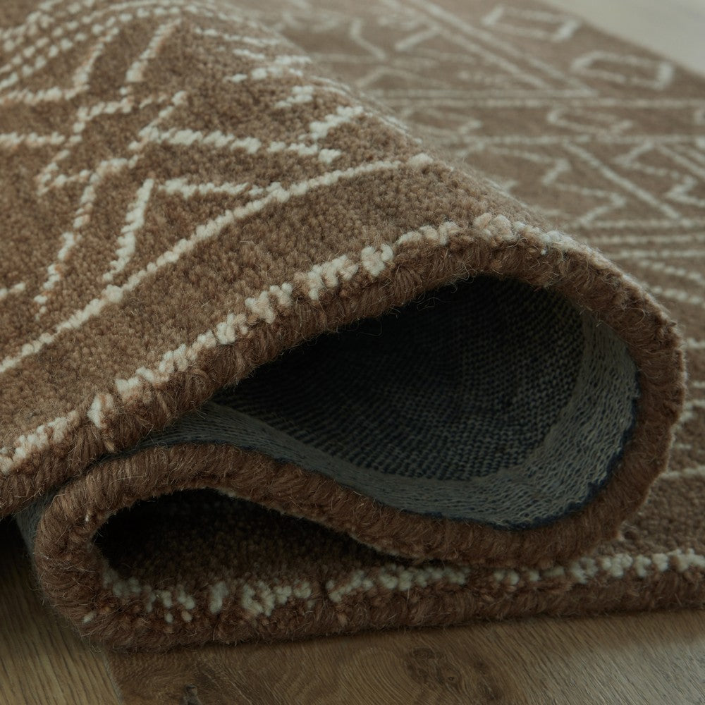 Amina Large Area Rug with Aztec-Inspired Pattern | Brown-Ivory Wool 8x10