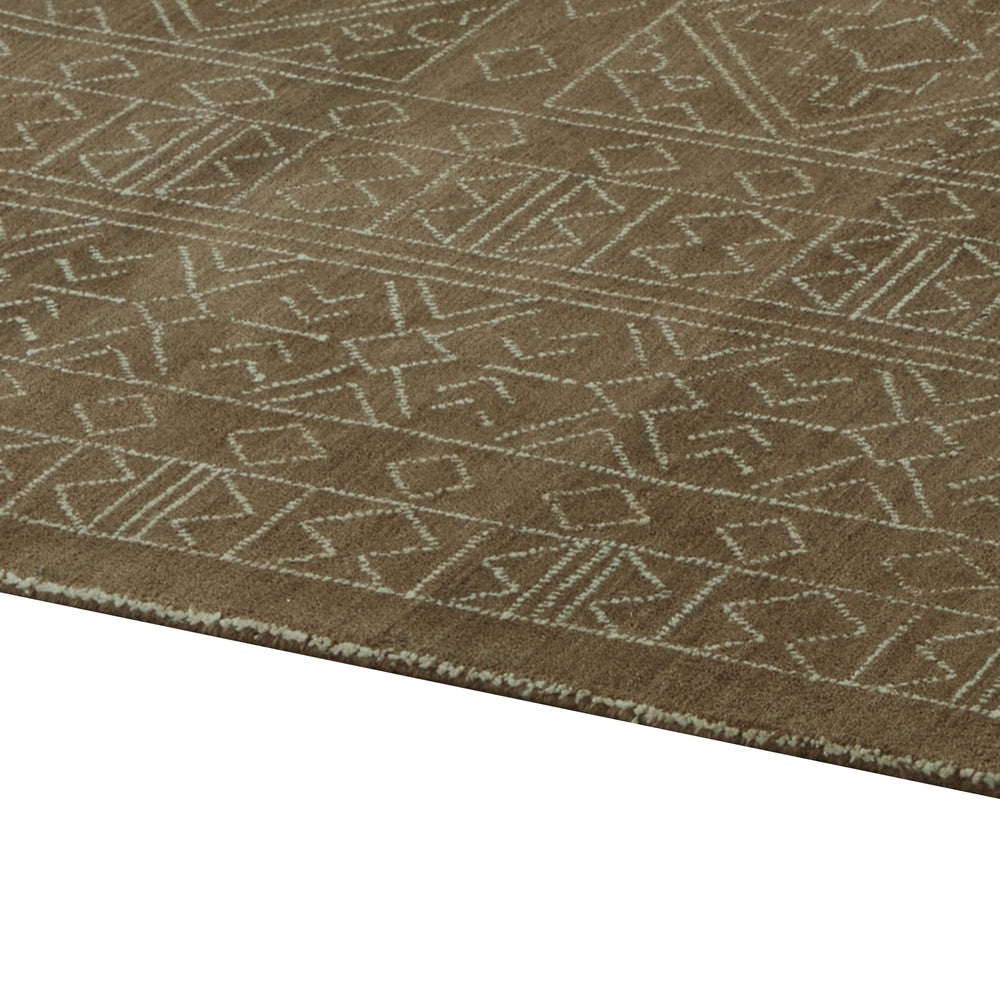 Amina Large Area Rug with Aztec-Inspired Pattern | Brown-Ivory Wool 8x10