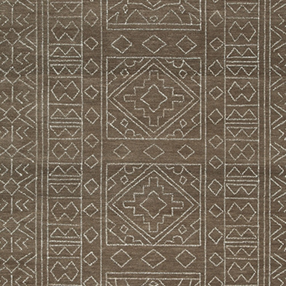 Amina Large Area Rug with Aztec-Inspired Pattern | Brown-Ivory Wool 8x10