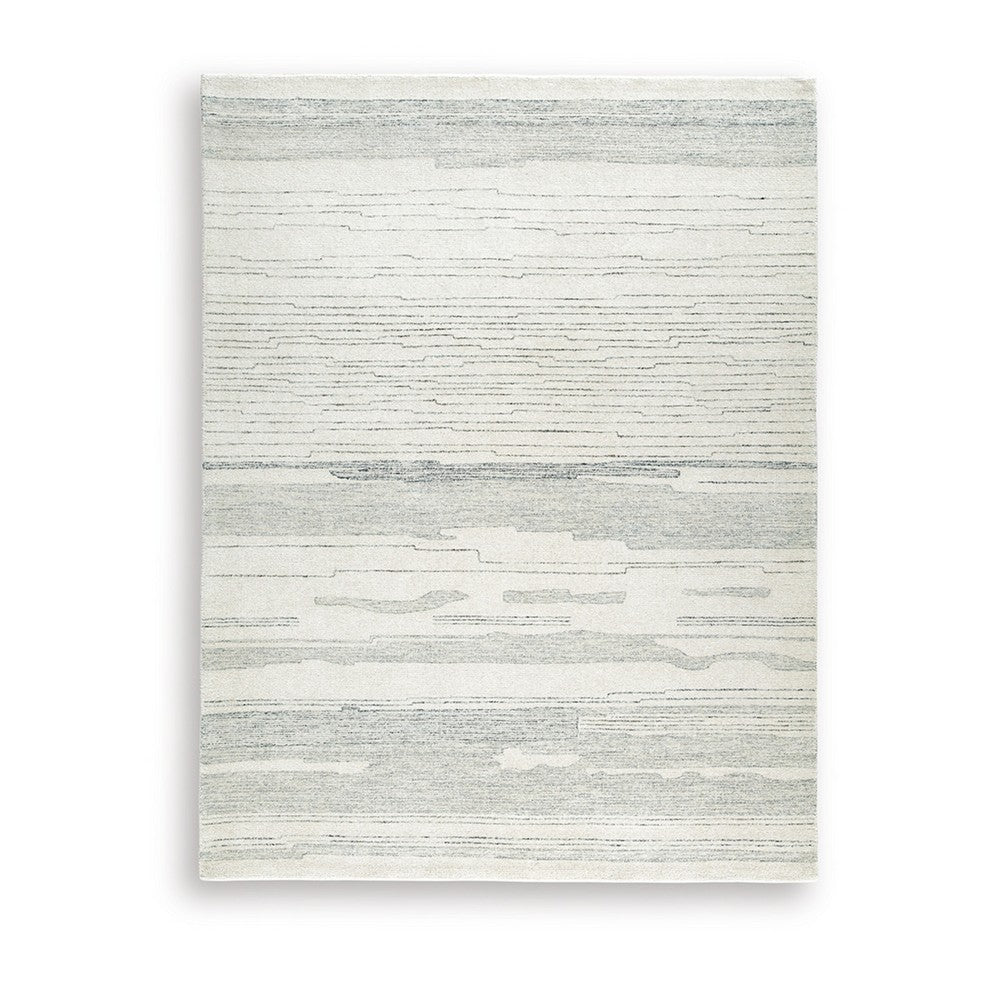 Genie Hand-Tufted Large Area Rug | Abstract Striped Patterns | Ivory Blue Wool 8x10