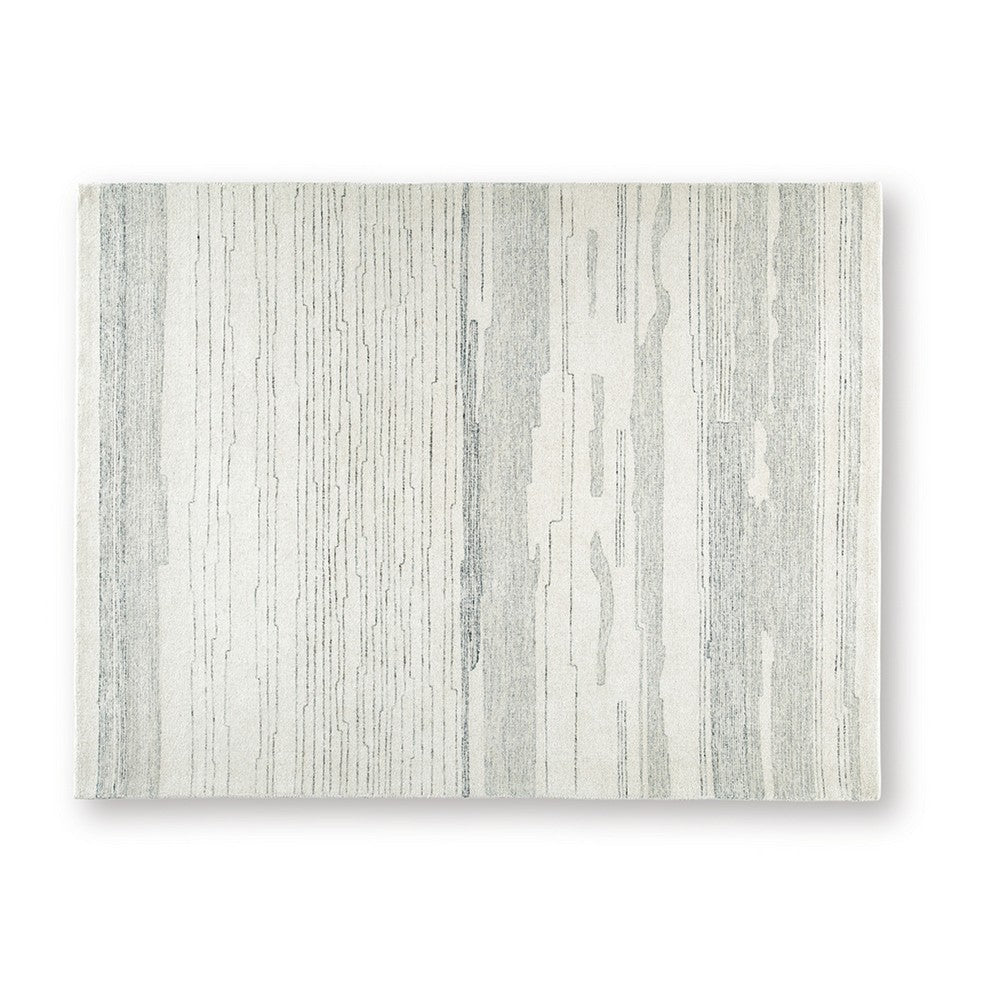 Genie Hand-Tufted Large Area Rug | Abstract Striped Patterns | Ivory Blue Wool 8x10