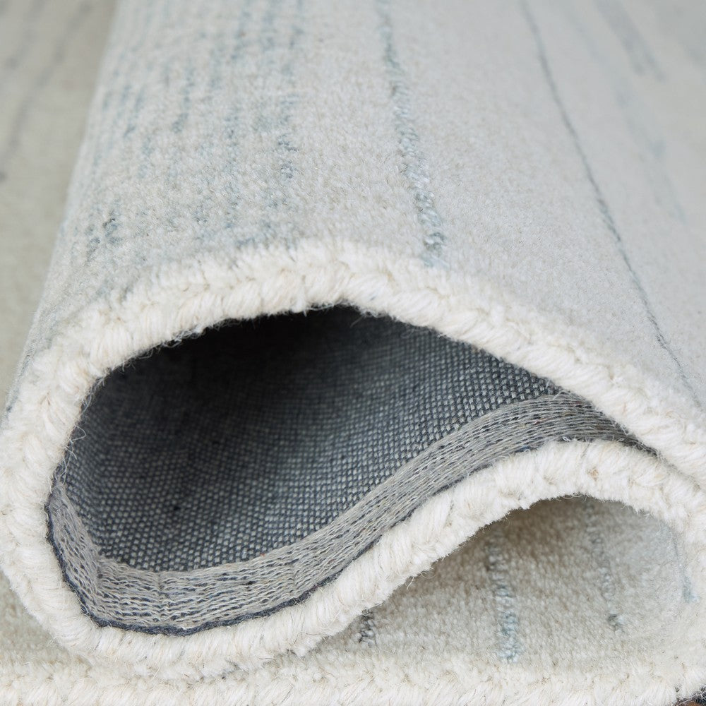 Genie Hand-Tufted Large Area Rug | Abstract Striped Patterns | Ivory Blue Wool 8x10