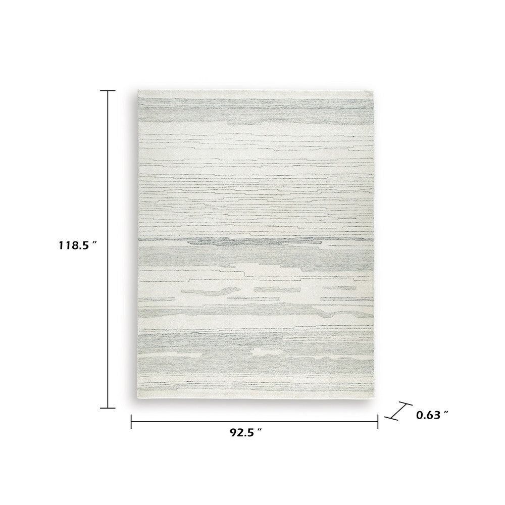 Genie Hand-Tufted Large Area Rug | Abstract Striped Patterns | Ivory Blue Wool 8x10
