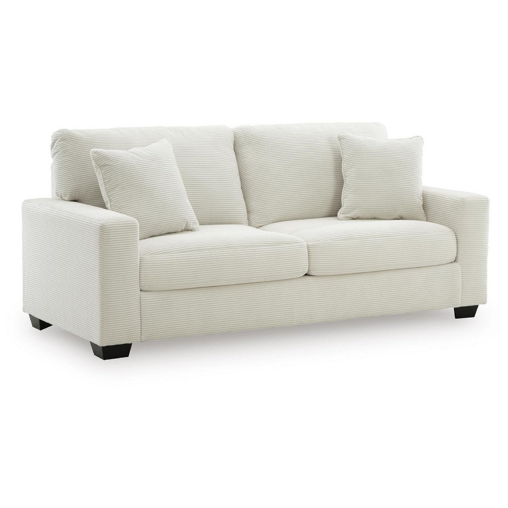 Gesi Sofa with Track Arms and Accent Pillows | Ivory Corded Polyester 85"