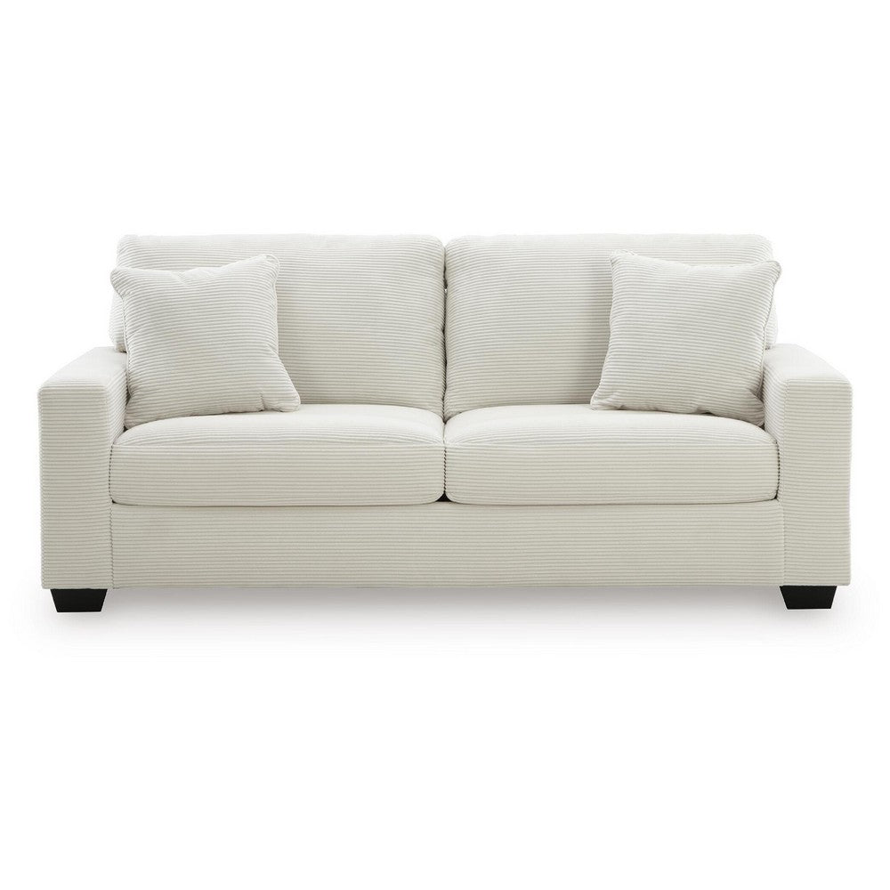 Gesi Sofa with Track Arms and Accent Pillows | Ivory Corded Polyester 85"