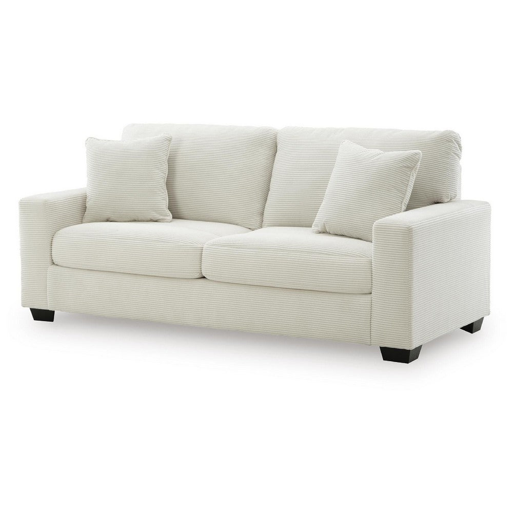 Gesi Sofa with Track Arms and Accent Pillows | Ivory Corded Polyester 85"