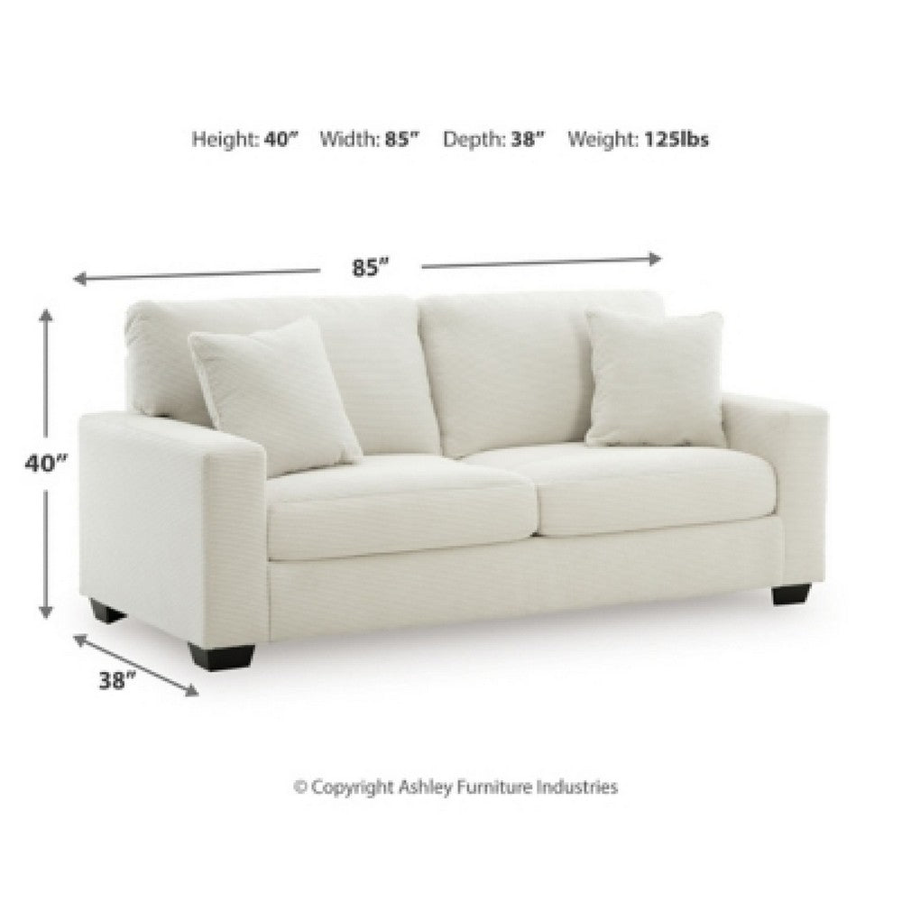 Gesi Sofa with Track Arms and Accent Pillows | Ivory Corded Polyester 85"
