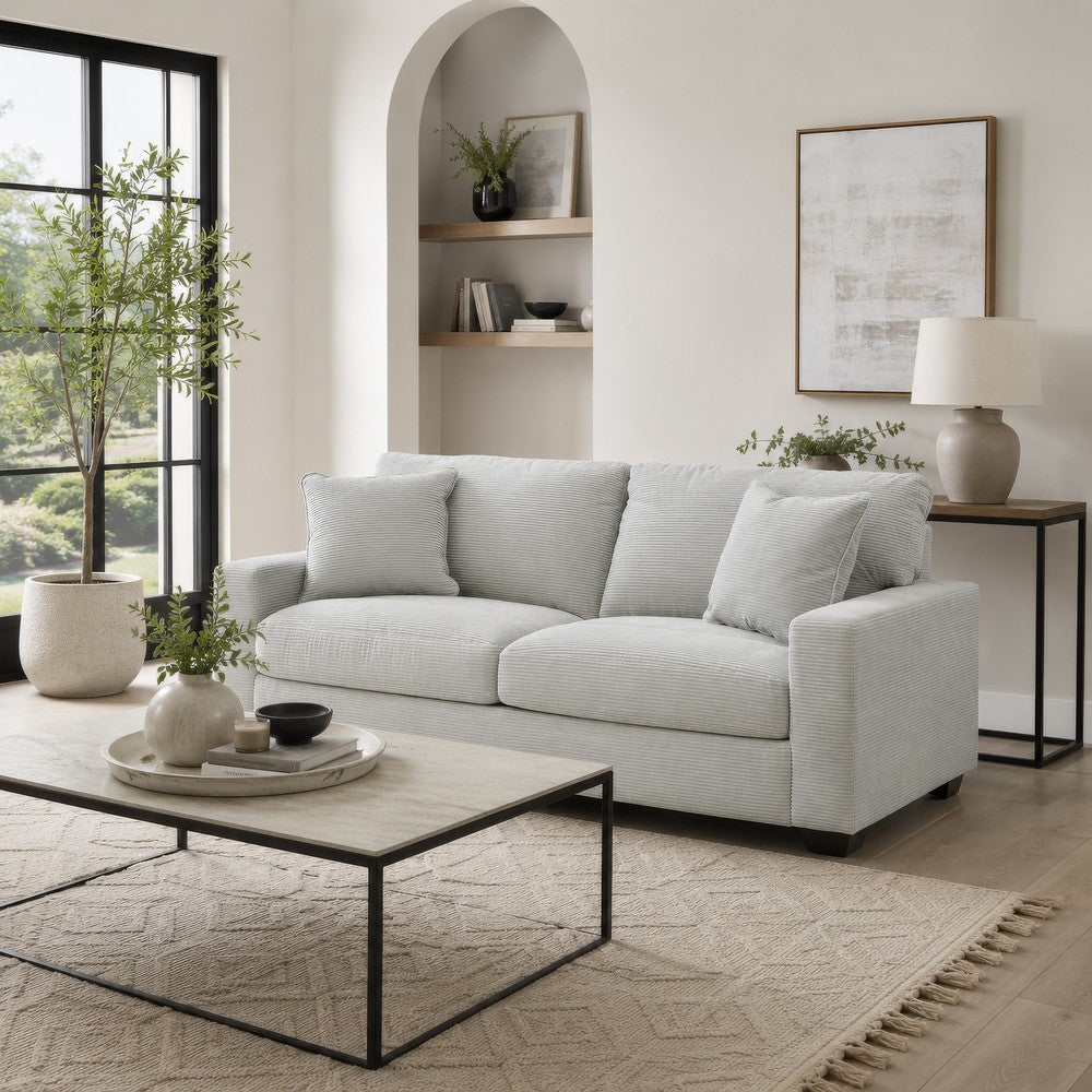 Gesi Sofa with Track Arms and Accent Pillows | Smoke Corded Polyester 85"