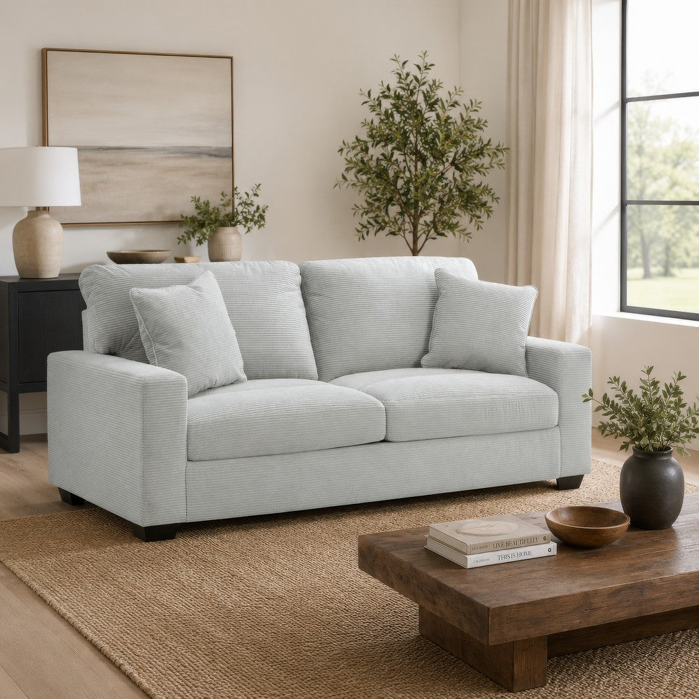 Gesi Sofa with Track Arms and Accent Pillows | Smoke Corded Polyester 85"