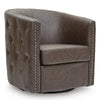 Amay Swivel Accent Chair | Barrel Design | Granite Tufted Faux Leather
