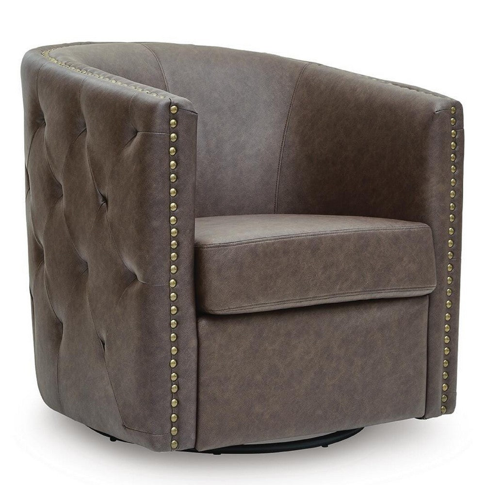 Amay Swivel Accent Chair | Barrel Design | Granite Tufted Faux Leather