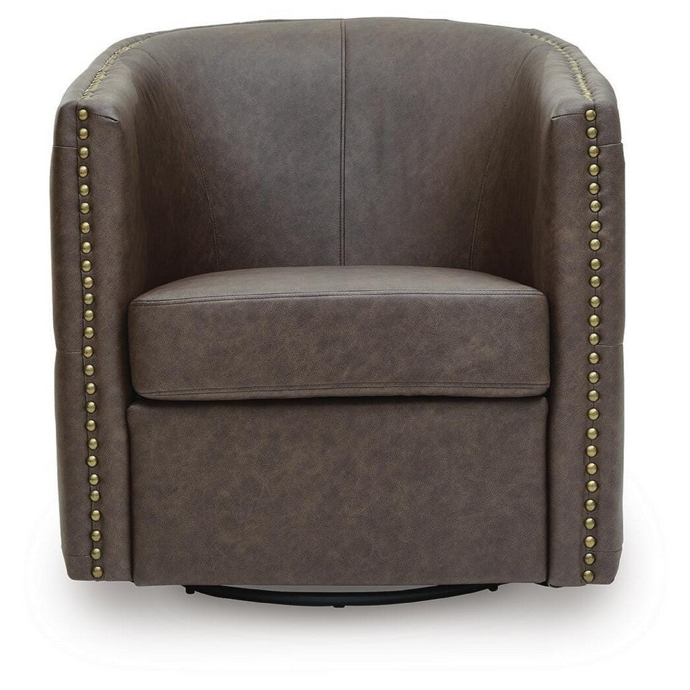 Amay Swivel Accent Chair | Barrel Design | Granite Tufted Faux Leather