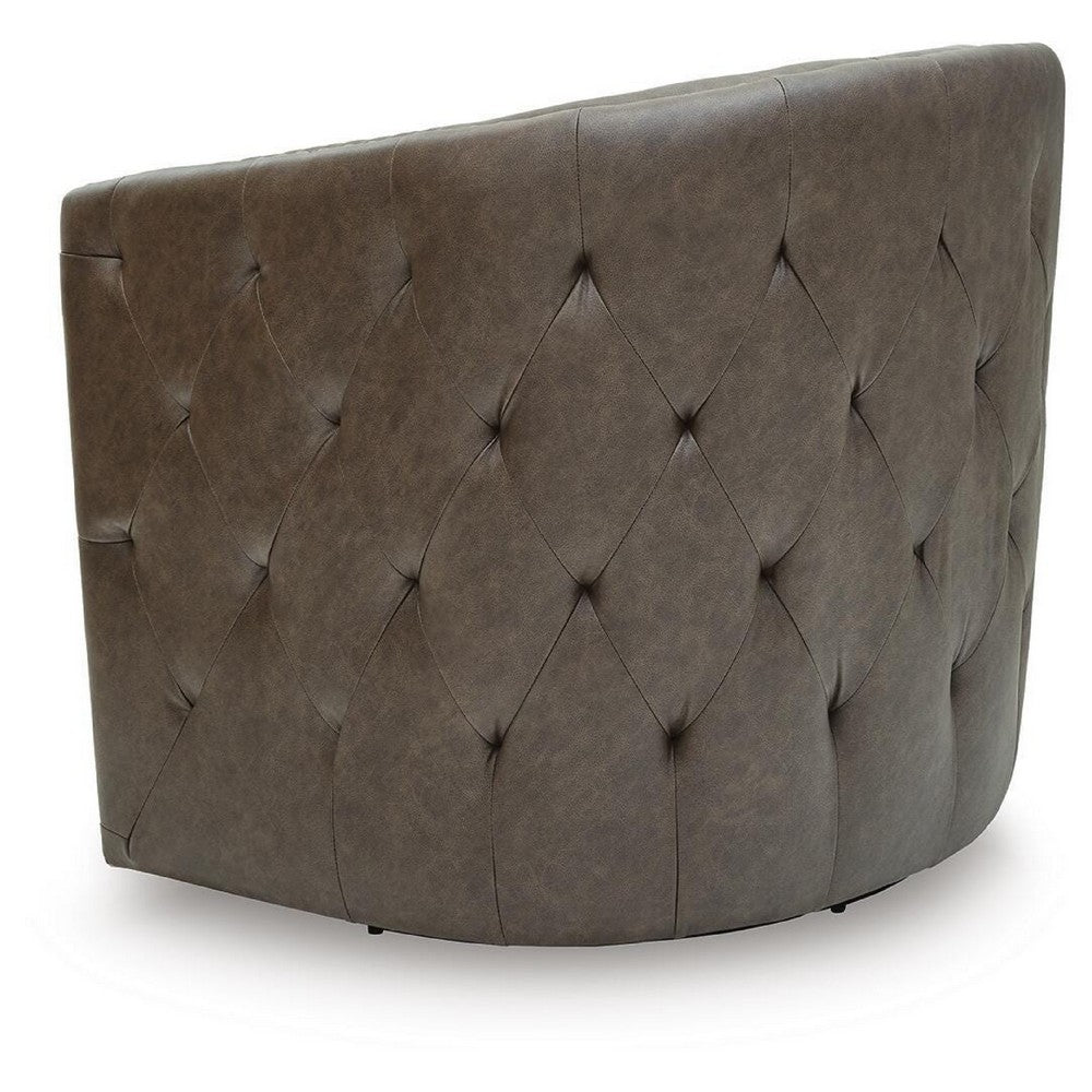 Amay Swivel Accent Chair | Barrel Design | Granite Tufted Faux Leather