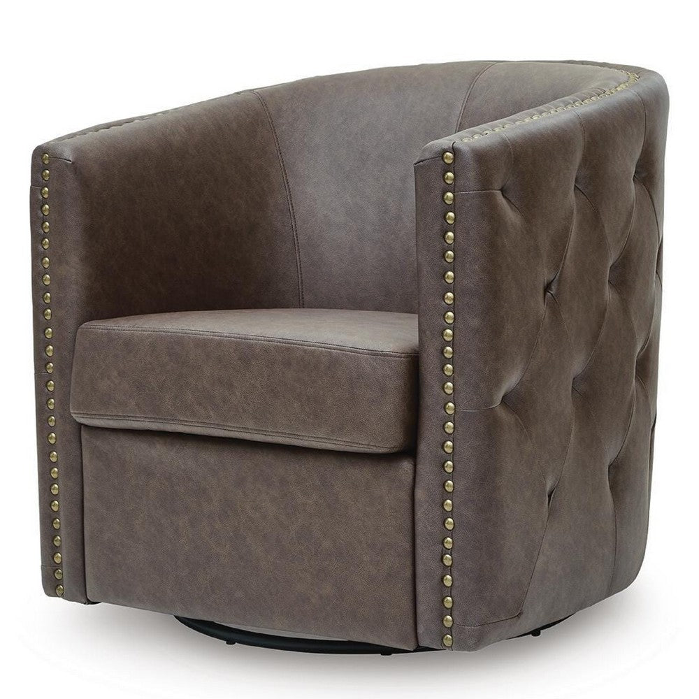 Amay Swivel Accent Chair | Barrel Design | Granite Tufted Faux Leather
